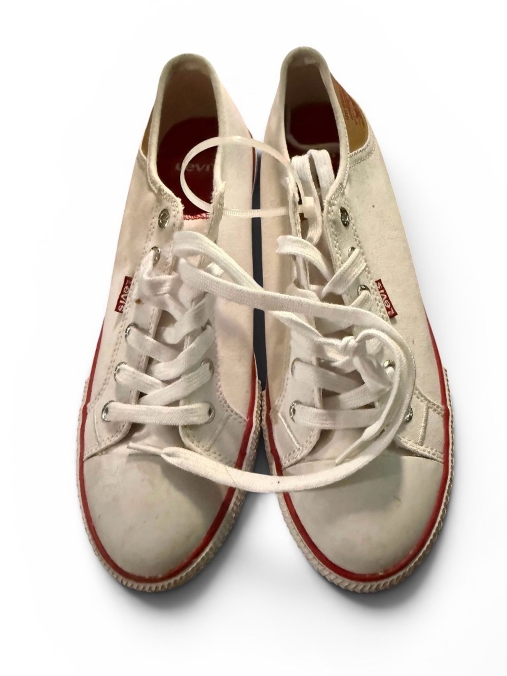 Levi's White Canvas Low-Top Sneakers with Red Trim